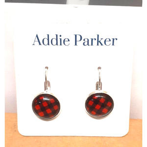 Addie Parker Round Gingham Design Red/Black Earrings